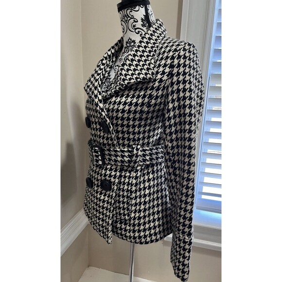 Guess Womens Houndstooth Wool Blend Lined Pea Coat 90's Small Preppy Clueless - Picture 5 of 13